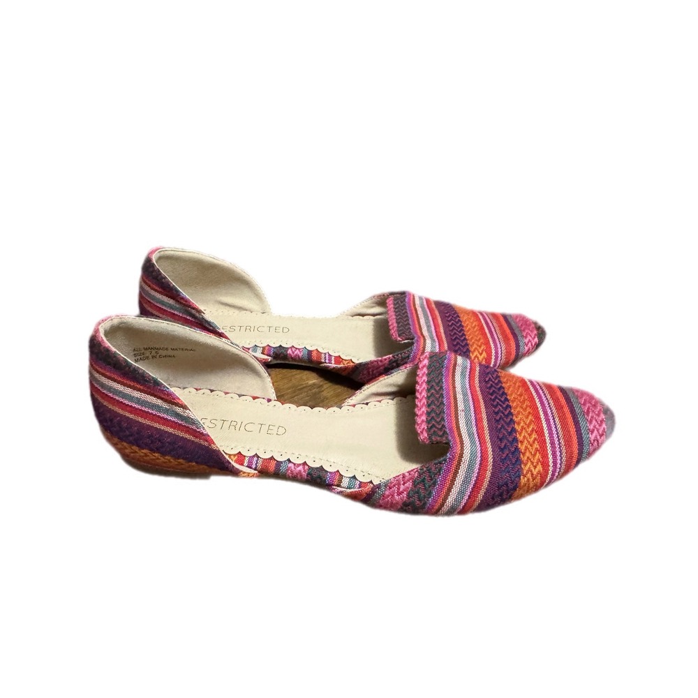 Restricted‎ Flats Women 7.5 Multi-Color Excellent Striped Pointed Toe D'Orsay